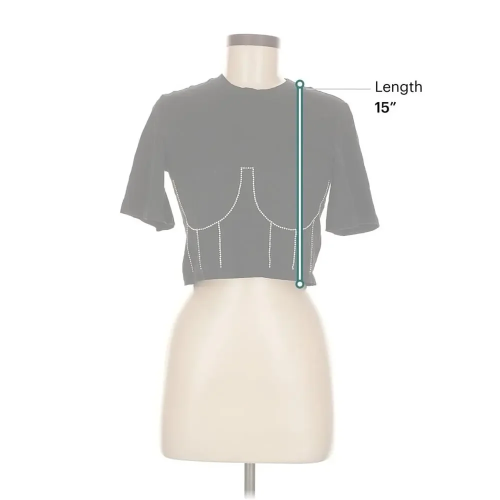 Sandro Strassy Bustier Cropped Tee Black Cotton Rhinestones Paris Medium - Picture 4 of 5